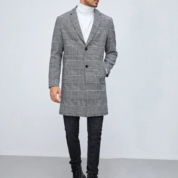 Neck overcoat with houndstooth pattern lapel - Picture 5 of 6